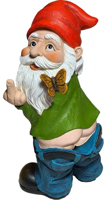 Image de Figurine de jardin représentant un gnome avec un doigt, une décoration de jardin amusante