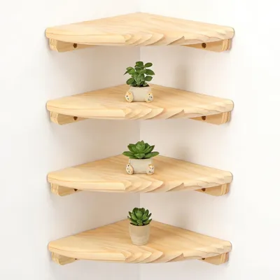 Produktbild von Eckregal aus Massivholz, 18 cm, 4-teilig, mit runden Enden, für Wohnzimmer und Küche