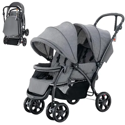Produktbild von Zusammenklappbarer Zweisitzer-Kinderwagen JK98803LZ, 3 Positionen, Tragkraft 30 kg, grau