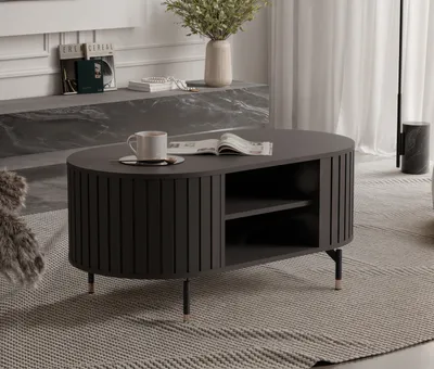 Produktbild von Geriffelter Couchtisch SENTO mit Ablagen auf Beinen Wohnzimmertisch Schwarz