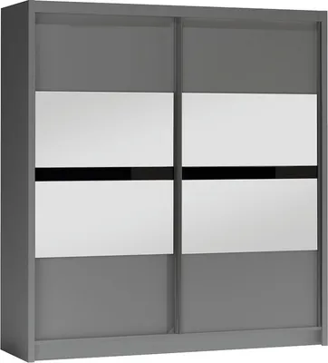 Produktbild von BETTSO Kleiderschrank Schwebetürenschrank mit Spiegel Kleiderstange Garderobe für Schlafzimmer Kinderzimmer oder Wohnzimmer MIBU 200 Graphit