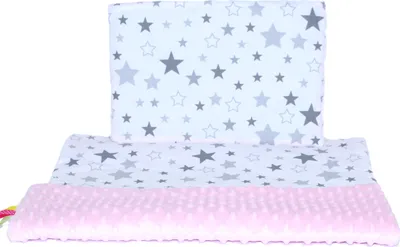 Produktbild von Minky Baby Kinderwagenset Kuscheldecke Kinder Decke Kissen 50 x70 cm 20. Star Hell + Rosa