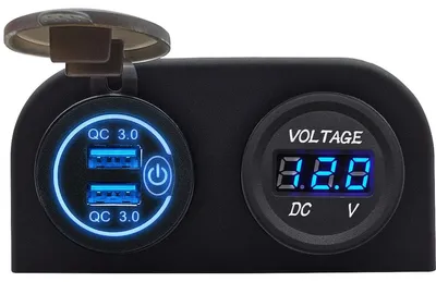 Produktbild von ProRide 12V USB-Autolader 2 Ports QC3.0 mit Schalter & Voltmeter, Blau