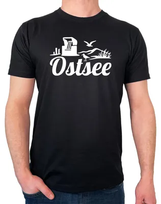 Produktbild von Huuraa Herren T-Shirt Ostsee Strandmotiv M Black Bio Baumwolle Fairtrade Herrenshirt Geschenkidee