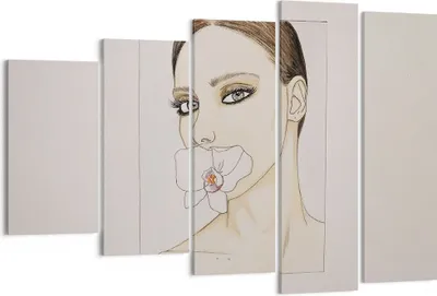Produktbild von Bild auf Leinwand - Leinwandbild - 5 Teile - Frau Stille Blume - 150x100cm - Wand Bild - Wanddeko - Wandbilder - Leinwanddruck - Bilder - Wanddekoration - Leinwand bilder - Wandbild - EG150x100-5022