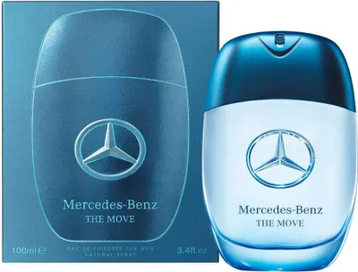 A product shot of Mercedes-Benz The Move Eau de Toilette for Men, showing both the box and the bottle.