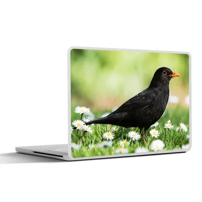 Produktbild von MuchoWow® Laptop Aufkleber Sticker Cover Vogel - Amsel - Blumen 40x30 cm - Laptop Dekoration - Selbstklebend