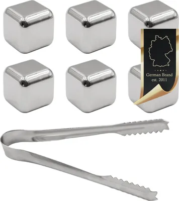 Image de Intirilife pierres à whisky en ARGENT - 6 pièces de glaçons réutilisables en acier inoxydable avec boîte de rangement parfaitement adaptés au whisky - pierres de refroidissement glaçons à whisky