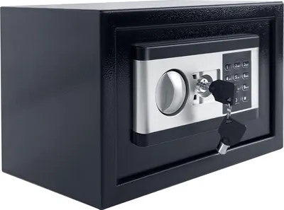 Produktbild von Mini trezor pre domácnosť 34L Ohňovzdorný vodotesný elektrický trezor s LED displejom a batériovým boxom a bezpečnostným kľúčom Black + Silver CEEDIR
