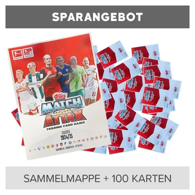 Produktbild von Topps Match Attax Bundesliga - 2024/2025 - 1 Leere Sammelmappe + 100 verschiedene, zufällige Karten