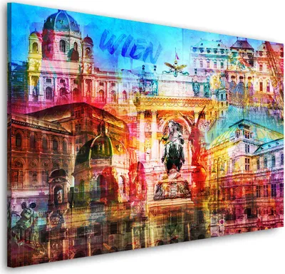 Produktbild von Wien Pop Art Wahrzeichen Wandbild Leinwandbild Kunstdruck XL Wanddeko: 120x80x4cm