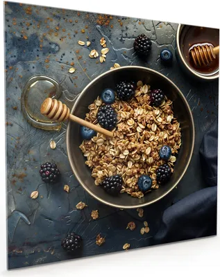 Produktbild von Küchenrückwand Spritzschutz Glas mit Motiv Müsli mit Beeren 40 x 40 cm