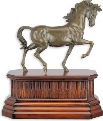 Luxus Bronze Skulptur Bronzefigur Dekofigur Pferd auf Holzsockel Luxury Bronze Sculpture Bronze Figure Decoration Figure Horse on Wooden Base