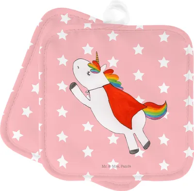 Produktbild von Mr. & Mrs. Panda Topflappen Einhorn Super - Rot Pastell - Geschenk, Superheld, Held, Einhörner, Freundin, Ofenlappen, Topfuntersetzer, Unicorn, topfhalter, Kochlappen