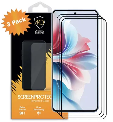 Productafbeelding van 3-Pack MobyDefend Screenprotectors - Geschikt voor  Oppo Reno11 F  -  Screensavers Met Zwarte Randen - Gehard Glas