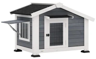 Obrázek produktu pro Dřevěná psí bouda – venkovní model – pro středně velké psy – asfaltová střecha – vyjímatelná podlaha – 98×76×69,5 cm – šedá