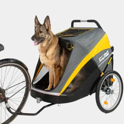Produktbild von InnoPet® IPS-060/B Set - Hundebuggy Hercules 2.0 für große Hunde Fahrradanhänger Pet Stroller Hundeanhänger grau/gelb inkl. Umausatz