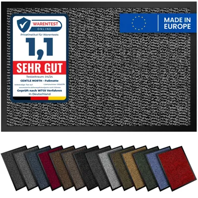 Produktbild von Hochwertige graue-schwarze Fußmatte 90x120 cm – rutschfest, waschbar, wetterfest – ideal für Innen, Außen und den Eingangsbereich