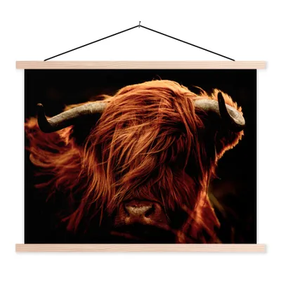 Produktbild von MuchoWow® Textilposter Schottischer Highlander - Kuh - Hörner - Porträt - Tiere 60x45 cm mit holzfarbenen Rahmen - Bild