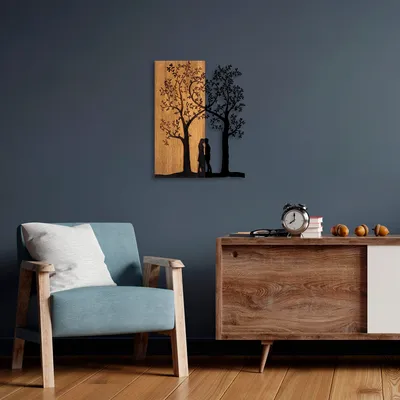Immagine prodotto di Wallity, Amore sotto l'albero, decorazione da parete, noce, metallo, 45 x 58 cm