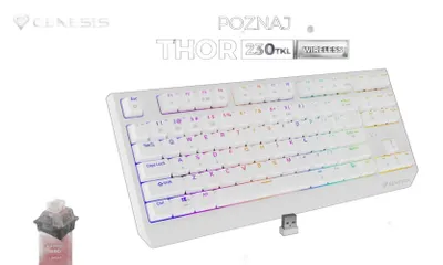 Obrázok produktu pre GENESIS Thor 230 TKL, Káblový a bezdrôtový, USB + RF Wireless + Bluetooth, Mechanický spínač kláves, QWERTY, RGB LED, Biela