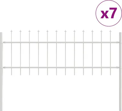 Produktbild von vidaXL Gartenzaun 7 pcs Weiß 11,9 x 0,6 m Pulverbeschichteter Stahl