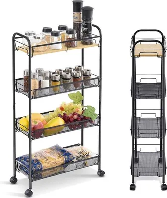 Immagine prodotto di Carrello di servizio stretto a 4 ripiani su ruote per cucina e bagno