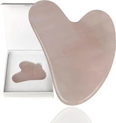 Produktbild von Gua Sha Stein Jade, Gesichtsmassage Gerät Anti-Aging, Massagestein Gesicht Körper gegen Falten Schwellungen, Herzform Guasha (Rosa)