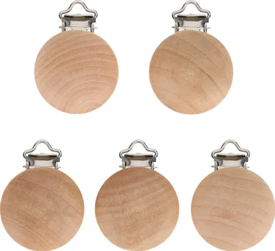 Immagine prodotto di 5 pezzi clip per ciuccio in legno da 3 cm, portaciuccio senza fori, in legno di faggio