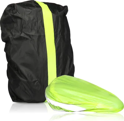 Produktbild von COM-FOUR® 2-teiliges Regenschutzset - Wasserdichter Rucksackschutz und Sattel-Regenschutz für das Fahrrad - Regenhüllen mit gelbem Reflexionsstreifen