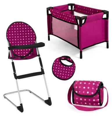 Image de Bayer Design 63267AB : Haut de chaise pour poupées, lit pour poupées, sac, bavoir, accessoires pour poupées, idéal pour les jeux de rôle des enfants, à partir de 3 ans