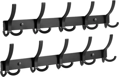 Produktbild von 2 Stück Garderobenhaken mit 15 Haken, Kleiderhaken wand für Schlafzimmer Bad Küche, Hakenleiste Garderobe für Jacken, Mäntel, Taschen, Hüte und Schals bieten (Schwarz)