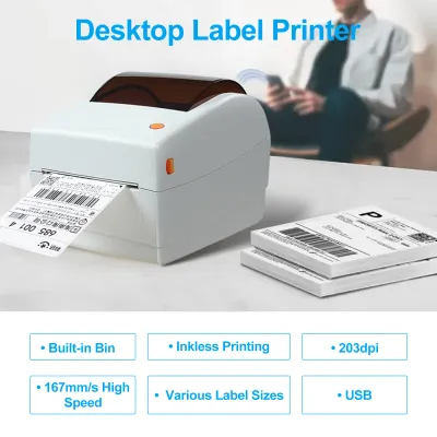 Produktbild von Hochgeschwindigkeits-Thermodrucker 4x6" | USB-Anschluss | Kompakter Desktop-Etikettendrucker für Versand & Pakete | Kompatibel mit Android & Windows