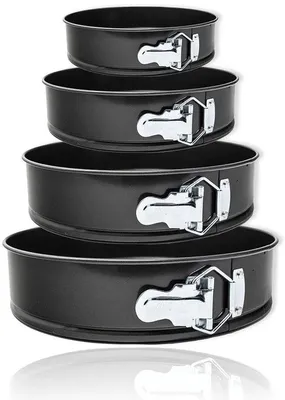 Produktbild von Bäckereiformen in verschiedenen Größen (18 cm, 21 cm, 24 cm, 26 cm), Springformen, Kuchenformen, Rundformen und Backbleche.
