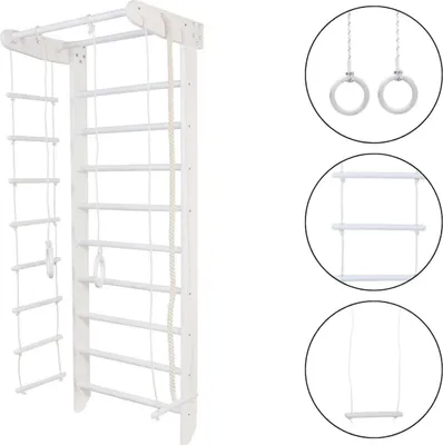 Image de Espalier pour la maison - Structure d'escalade en bois pour enfants avec corde de gymnastique et barre de traction - Numi, blanc