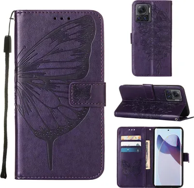 Produktbild von Moto X30 Pro Hülle, Schmetterling Prägung Flip Leder Kartenfächer Schutzhülle Ledertasche mit Ständer für Motorola Moto X30 Pro 5G Lila