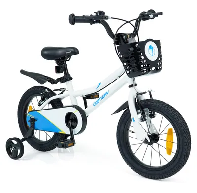 Obrázok produktu pre Detský bicykel COSTWAY 14 palcov s košíkom, výškovo nastaviteľným sedadlom, riadidlami, zvončekom, blatníkmi a pomocnými kolieskami, detský bicykel pre chlapcov a dievčatá vo veku 3–7 rokov