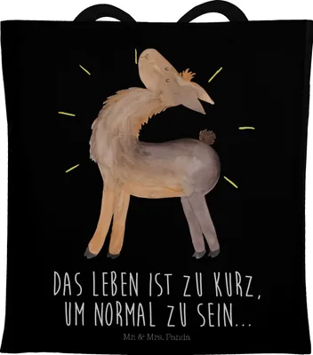 Produktbild von Mr. & Mrs. Panda Jutebeutel Lama Stolz - Schwarz - Geschenk, Baumwolltasche, Familie, Tote Bag, Lamas, Shopping Tasche, Freundin, Family, Schultasche, Anders, Jutetasche
