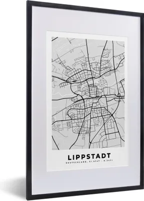 Produktbild von MuchoWow® Gerahmtes Poster Lippstadt - Karte - Stadtplan - Deutschland 40x60 cm - Poster mit Schwarzem Bilderrahmen Wandposter Rahmen Foto Bilder - Poster in Rahmen