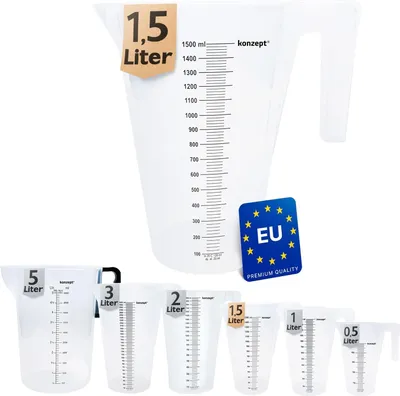 KONZEPT Messbecher 1,5 Liter, Verschiedene Größen zur Wahl, Ideal für Küche, Garten, Werkstatt, Transparent, Robuster Kunststoff, Stapelbarer Litermaß