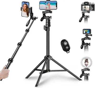 Produktbild von APEXEL 180cm/70in Selfie Stick Stativ Aluminiumlegierung mit Fernausloeser Ersatz fuer iPhone GoPro Smartphone Kamera Vlog Selfie Gruppenfoto Aufnahme von Live-Streaming-Videoaufnahmen