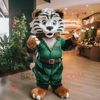 Produktbild von Waldgrüner REDBROKOLY Tiger Maskottchen kostüm gekleidet mit einem Kleid und Gürteln