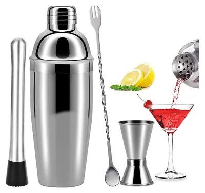 Produktbild von Cocktailshaker Set, 750ML Cocktail Shaker Edelstahl Professioneller Cocktailmixer Bar Cocktailset Kit 4-Teiliges Edelstahl Shaker Bar Zubehör  Set für Zuhause oder die Bar