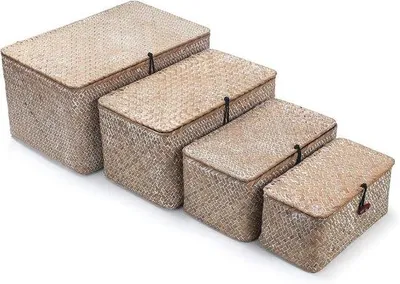 Produktbild von Famanu Rattan Aufbewahrungskorb mit Deckel - Whitewash