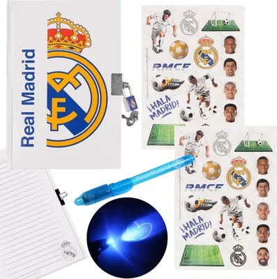Obrázek produktu pro Real Madrid Deník na zámek s kouzelným perem + samolepky, Prémiová sada pro fanoušky