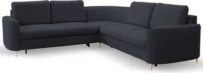 Produktbild von DomoHome Ecksofa LAREN Modernes Schlafsofa Stauraum für Bettwäsche Stilvolle Kunststofffüße Einfacher Aufbau Komfortable Schlaffunktion Linke 150x212cm Größe: 251x251x85cm Farbe:NAVYBLAU