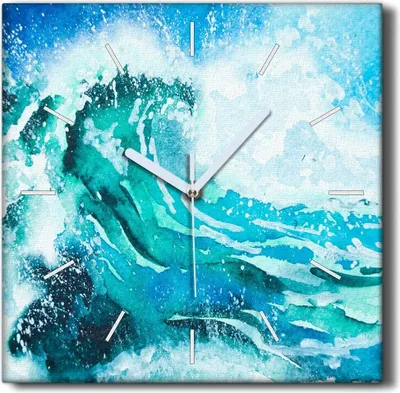 Produktbild von Coloray Hodiny Unikátní 30x30 cm  Tiché hodiny Pro obývací pokoj a kuchyň Nástěnné hodiny Plátno Černé ručičky hodin - Mořské vlny přírody
