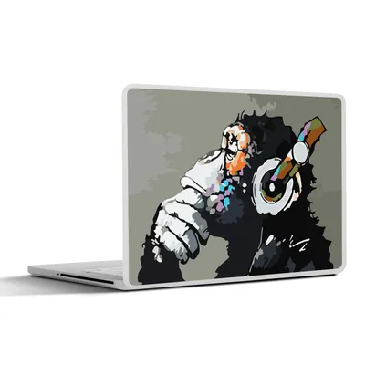 Produktbild von MuchoWow® Laptop Aufkleber Sticker Cover Gemälde - Ölgemälde - Affe - Kopfhörer 32.5x23.5 cm - Sticker für Laptop - Selbstklebend