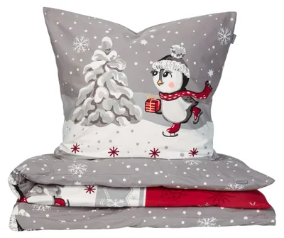 Produktbild von SCHIESSER Bettwäscheset Telso | Winterprint | Feinbiber | 2-teilig | 100% Baumwolle | Kuschelweich | YKK-Reißverschluss | 135x200 cm + 80x80 cm | Grau