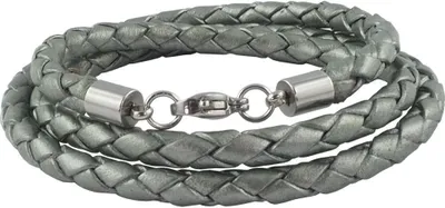 Zdjęcie produktu dla König Design skórzany naszyjnik skórzany pasek skórzana bransoletka 3 mm męski naszyjnik 17 cm - 100 cm pleciony, długość: 65 centymetrów, kolor: szary metalik
